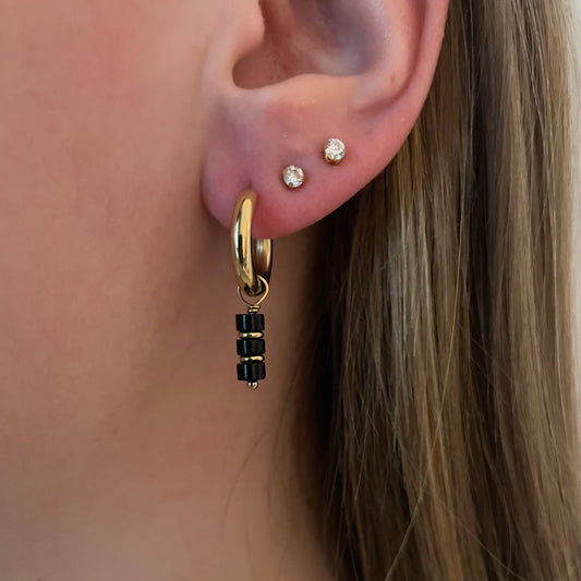 Triple pearl earrings - black