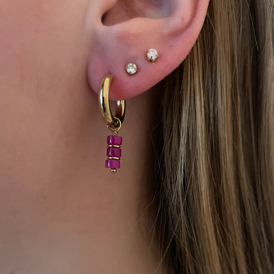 Triple pearl earrings - fuchsia