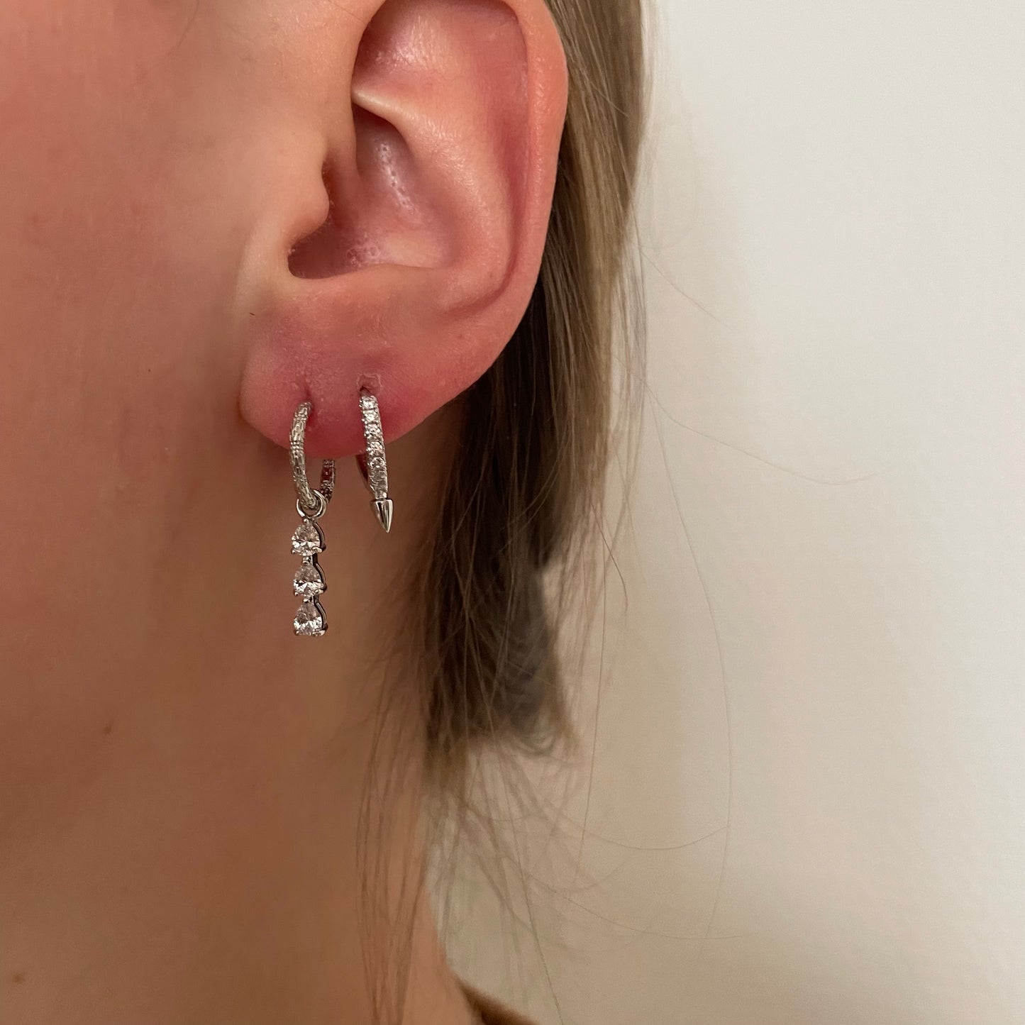 3 diamonds earrings silver