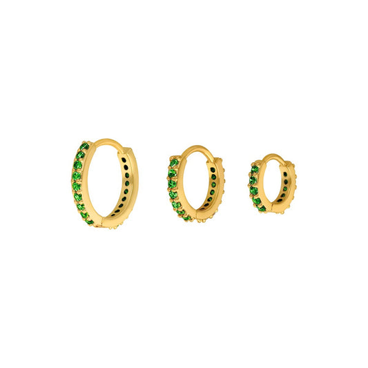 Earrings set 3 circles green