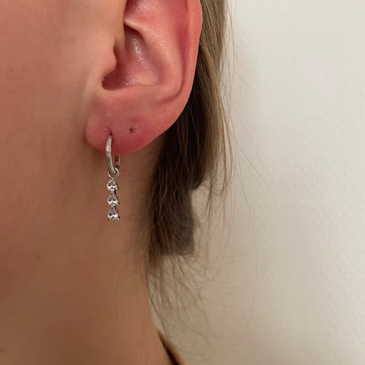 3 diamonds earrings silver