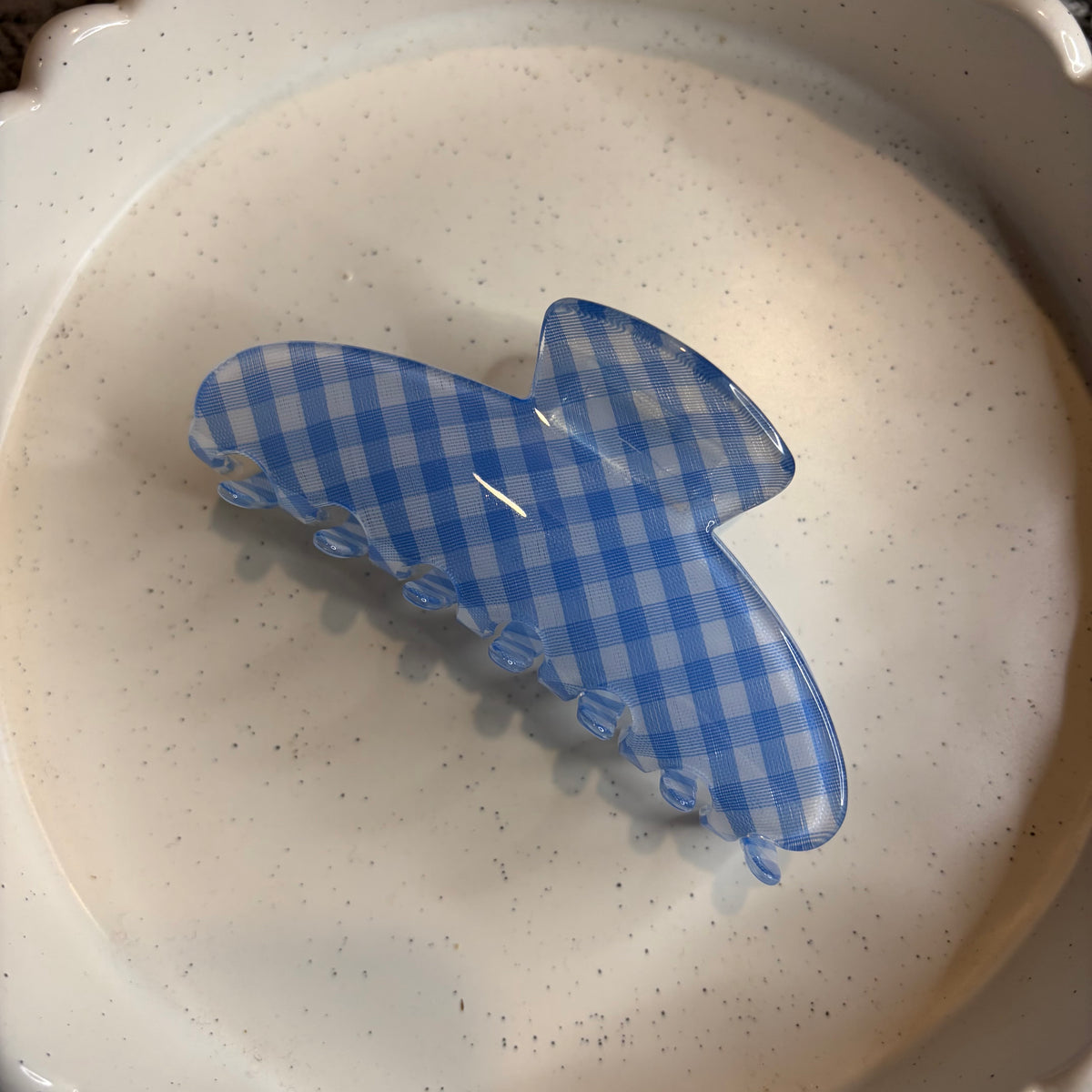 Blue checkered hairclip