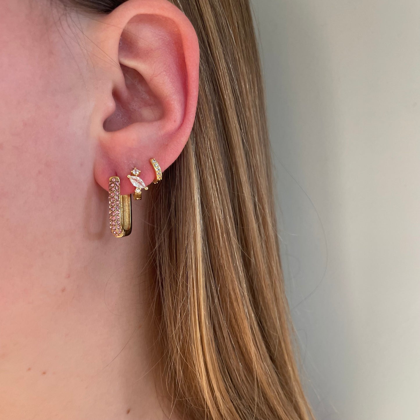 Pink diamond rectangle earrings