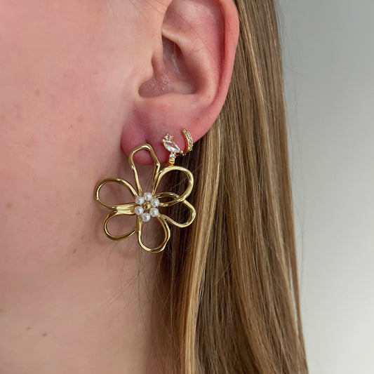 Flower-pearl earrings
